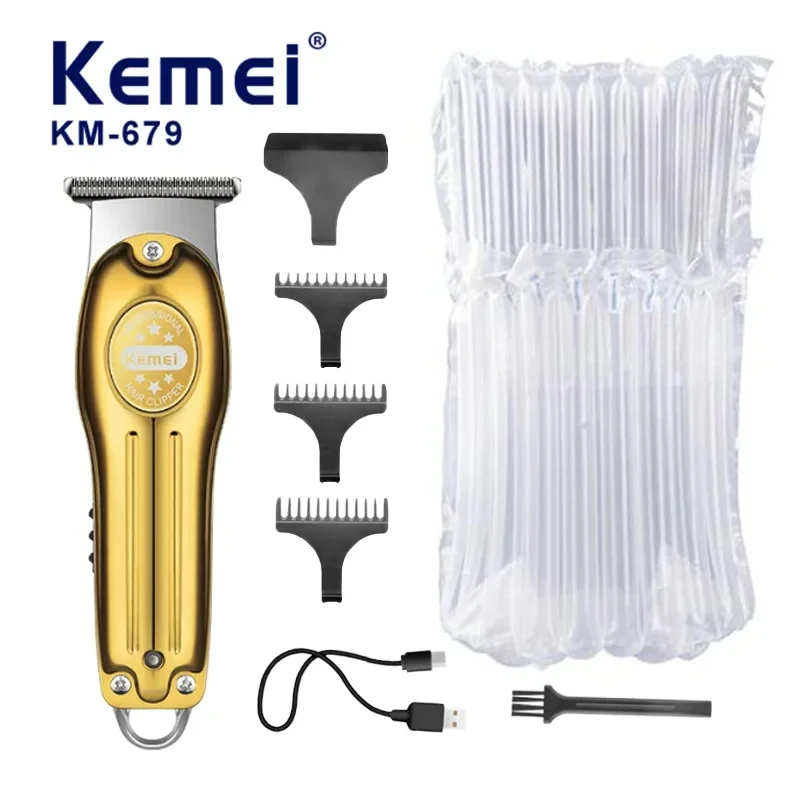 Wholesale Electric Gold Silver Color Hair Trimmer Kemei KM-679 USB Charging Mini LCD Light Carving Scissors Hair Clipper