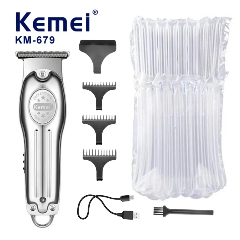 Wholesale Electric Gold Silver Color Hair Trimmer Kemei KM-679 USB Charging Mini LCD Light Carving Scissors Hair Clipper