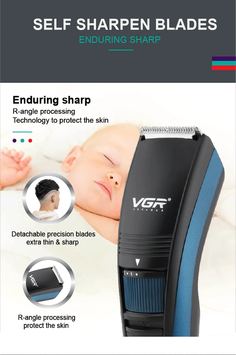 Original VGR Adjustable Beard Hair Trimmer For Men Cordless Stubble Hair Clipper Electric Lithium Haircut Machine Rechargeable