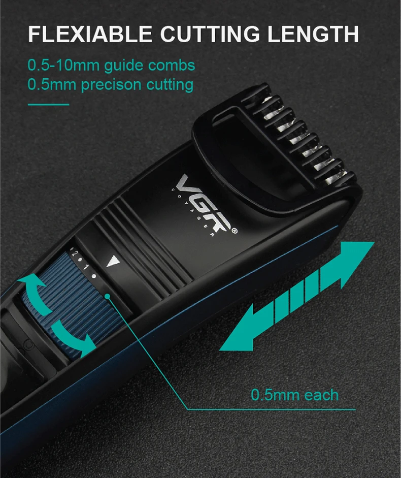 Original VGR Adjustable Beard Hair Trimmer For Men Cordless Stubble Hair Clipper Electric Lithium Haircut Machine Rechargeable