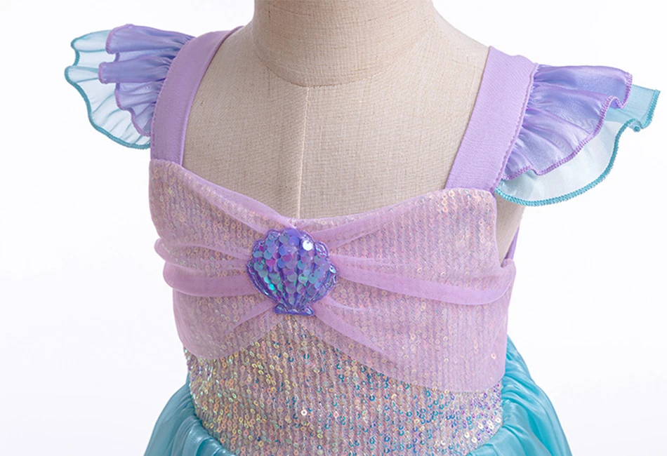 Mermaid Costume Summer Ariel Princess Dress Girls Birthday Part Dress Kids Blue Fluff Sleeve Ball Gown Girls outfit clothes