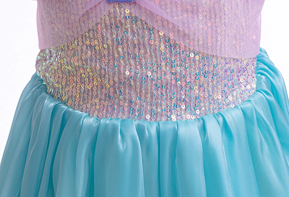 Mermaid Costume Summer Ariel Princess Dress Girls Birthday Part Dress Kids Blue Fluff Sleeve Ball Gown Girls outfit clothes