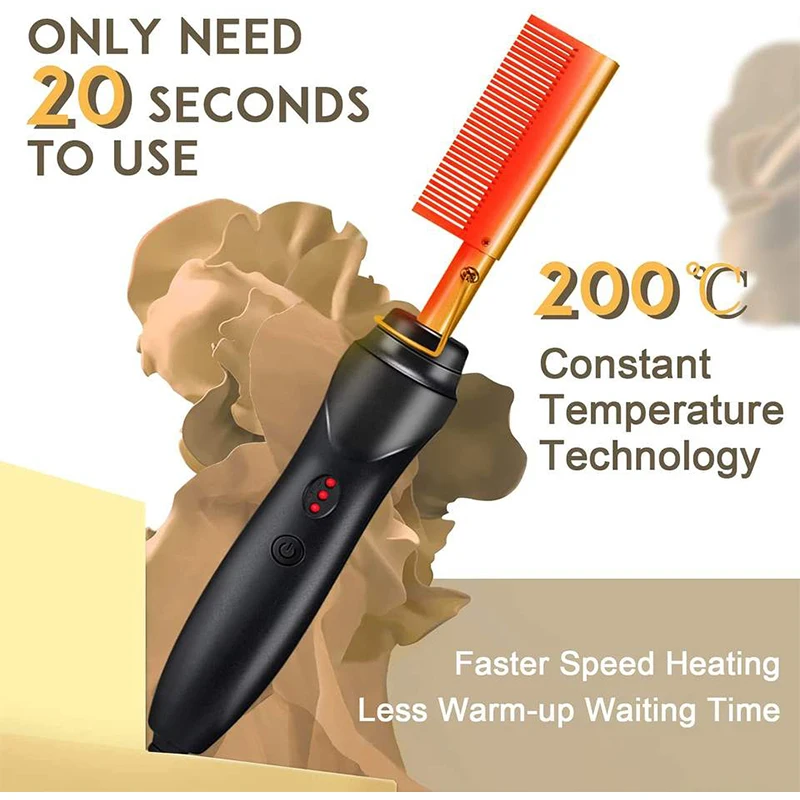 Hot Selling 2-In-1 Straight Hair Comb Portable Fast Heating Copper Straight Hair Comb Salon Professional Styling Tool