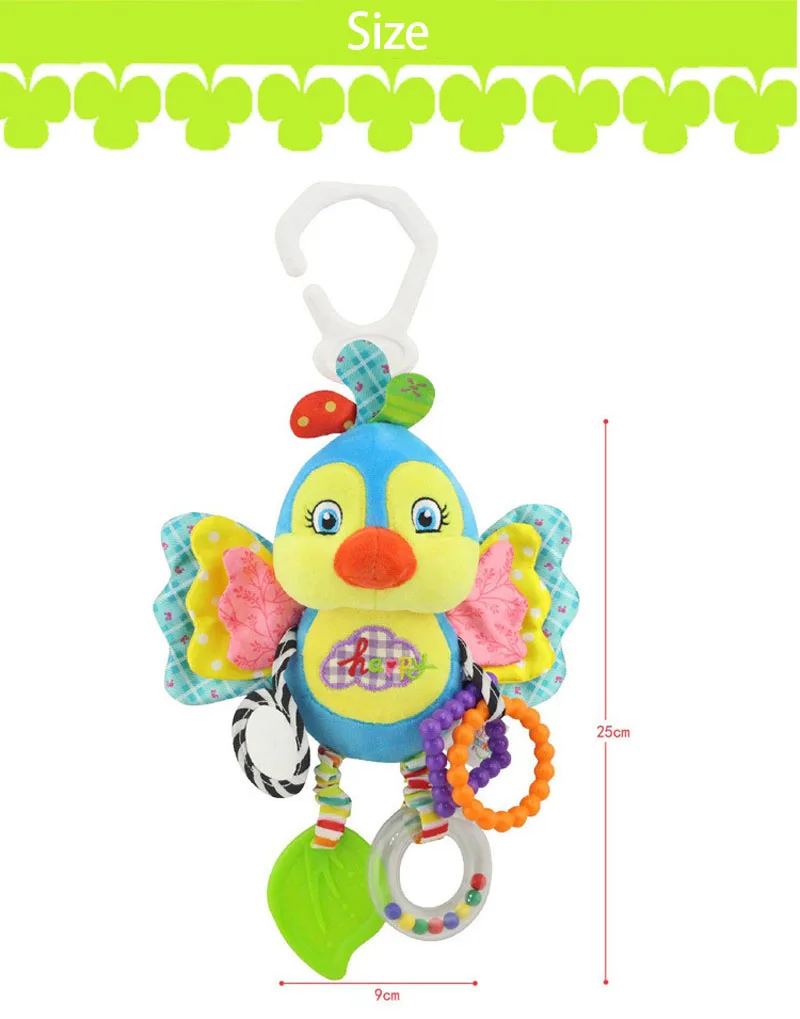 Baby Hanging Rattle Toys Plush Soft Animal Stuffed Handbells Educational Infant Development Handle Toys for Stroller Crib