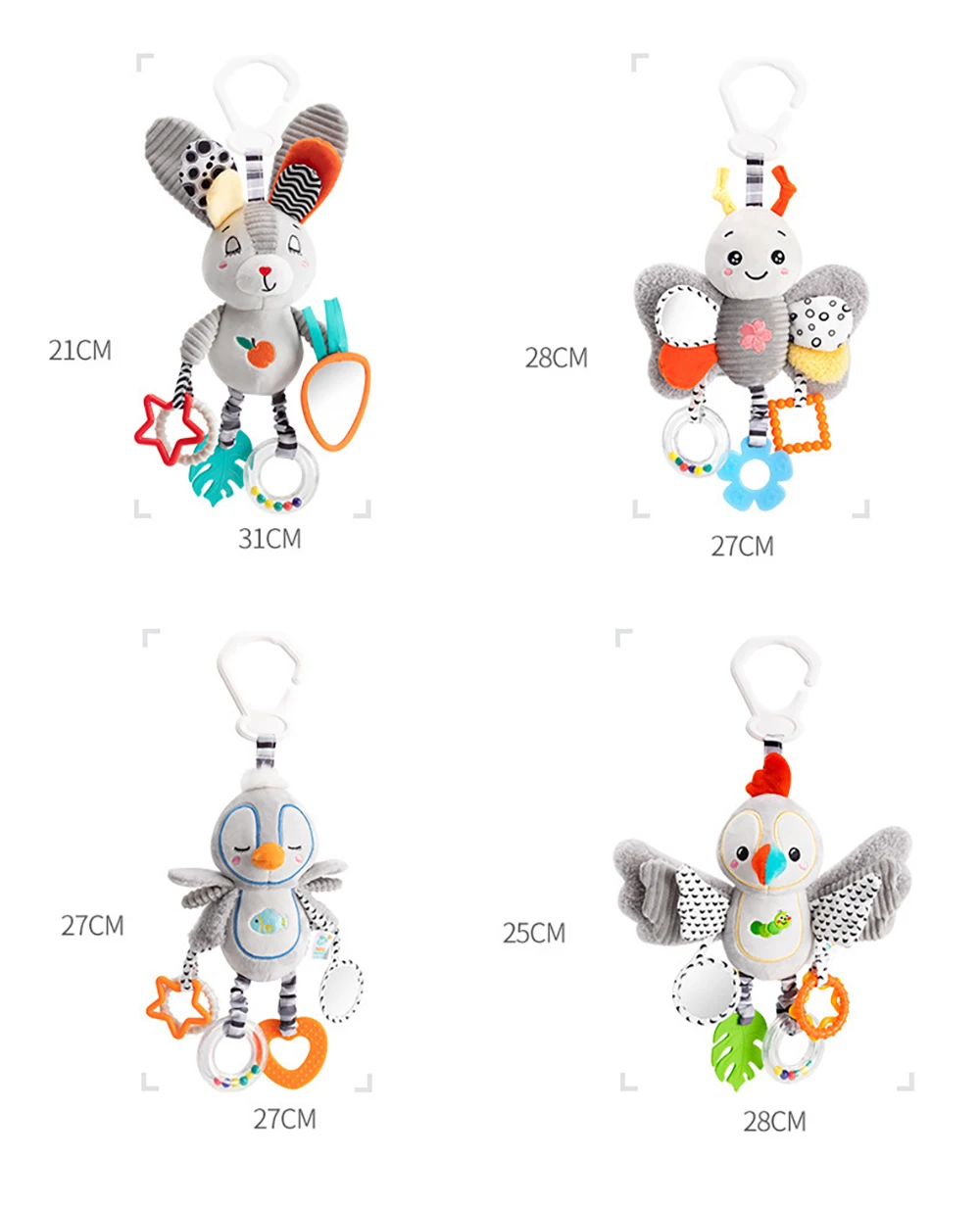 Baby Hanging Rattle Toys Plush Soft Animal Stuffed Handbells Educational Infant Development Handle Toys for Stroller Crib
