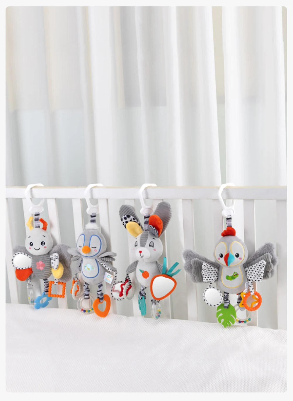 Baby Hanging Rattle Toys Plush Soft Animal Stuffed Handbells Educational Infant Development Handle Toys for Stroller Crib