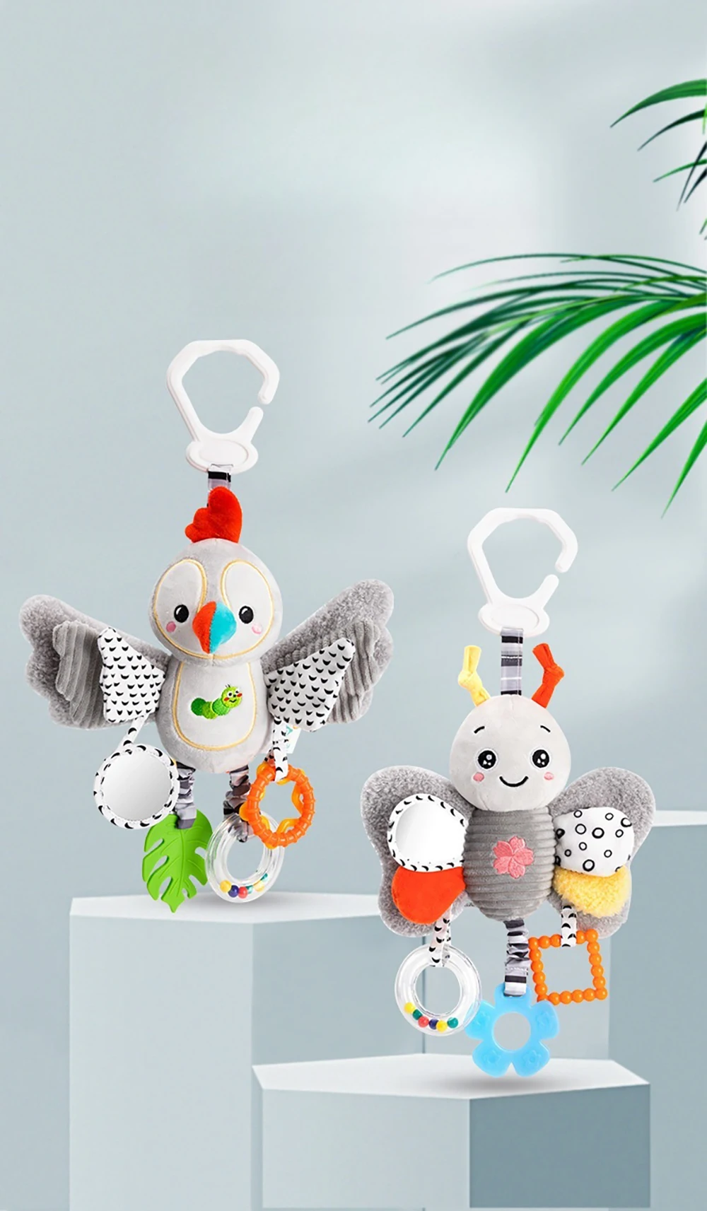 Baby Hanging Rattle Toys Plush Soft Animal Stuffed Handbells Educational Infant Development Handle Toys for Stroller Crib