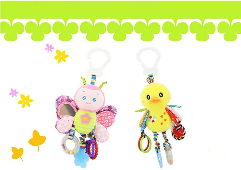 Baby Hanging Rattle Toys Plush Soft Animal Stuffed Handbells Educational Infant Development Handle Toys for Stroller Crib