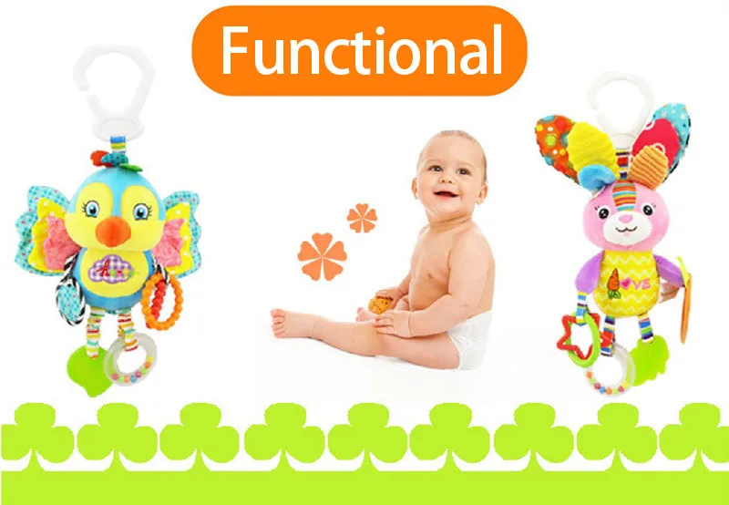 Baby Hanging Rattle Toys Plush Soft Animal Stuffed Handbells Educational Infant Development Handle Toys for Stroller Crib