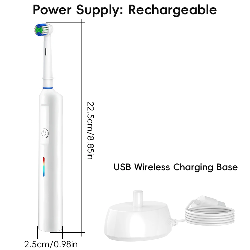 Smart Wireless Charging Rotating Electric Toothbrush, Rechargeable Electric Rotary Toothbrush Compatible with Oral B Brush Head
