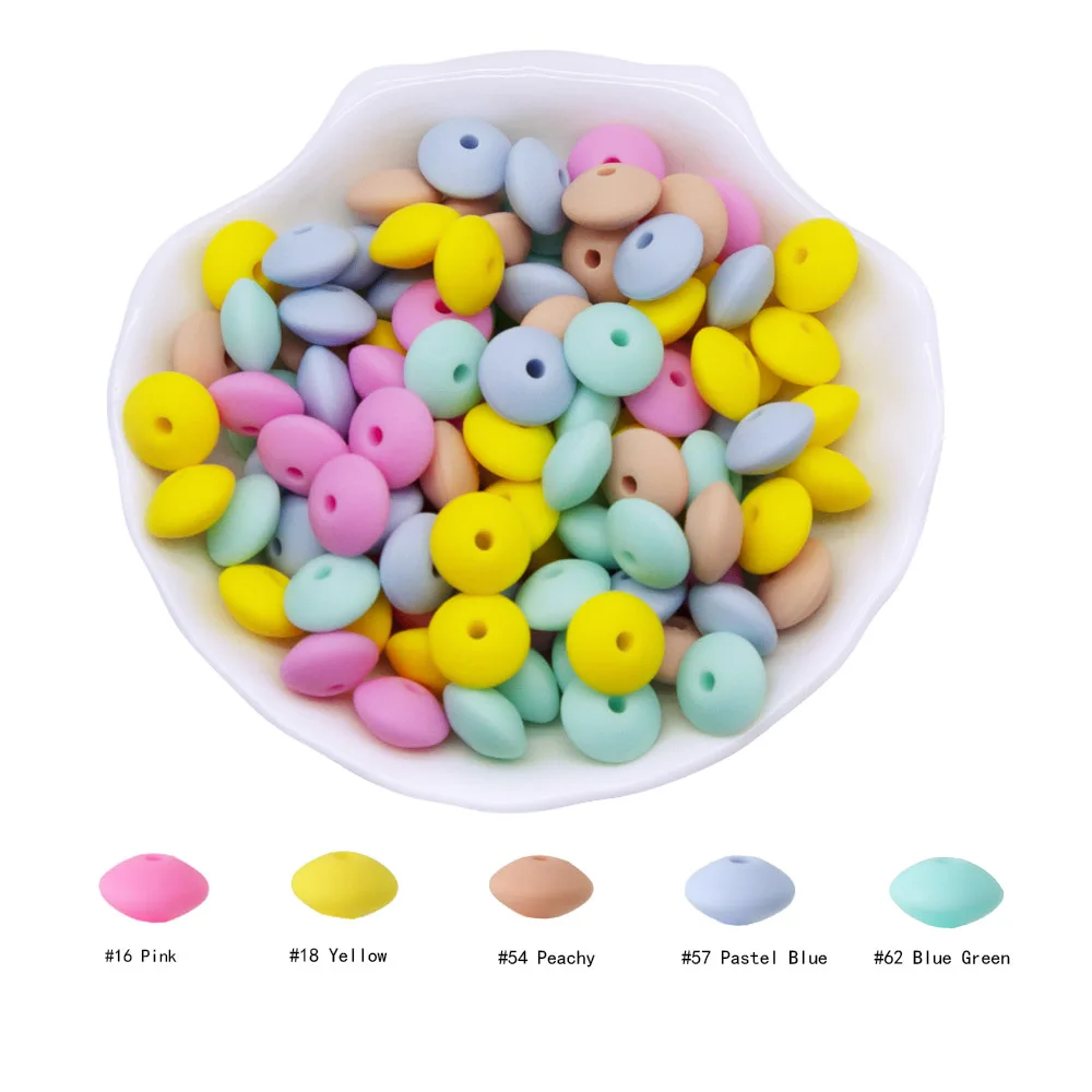 Cute-Idea 20Pcs Silicone Lentil Beads 12MM Baby Abacus Teething Beads BPA Free Newborn Baby Rodent Pacifier Chain Toy Baby goods