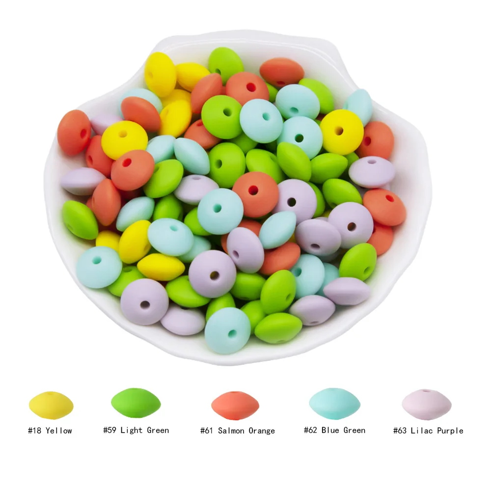 Cute-Idea 20Pcs Silicone Lentil Beads 12MM Baby Abacus Teething Beads BPA Free Newborn Baby Rodent Pacifier Chain Toy Baby goods