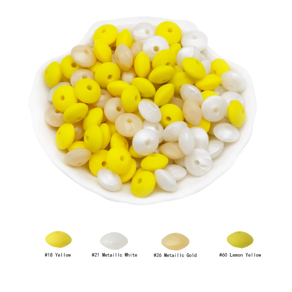 Cute-Idea 20Pcs Silicone Lentil Beads 12MM Baby Abacus Teething Beads BPA Free Newborn Baby Rodent Pacifier Chain Toy Baby goods