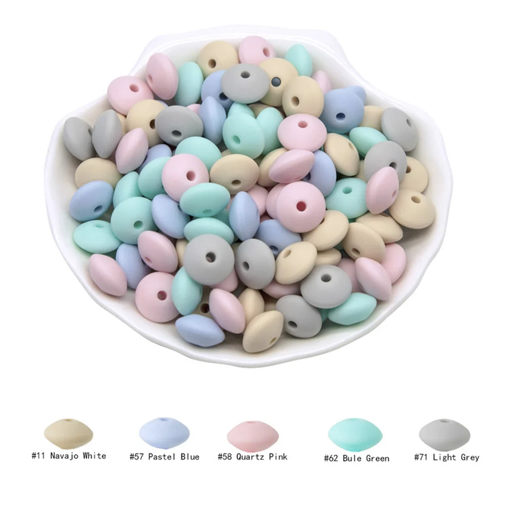 Cute-Idea 20Pcs Silicone Lentil Beads 12MM Baby Abacus Teething Beads BPA Free Newborn Baby Rodent Pacifier Chain Toy Baby goods