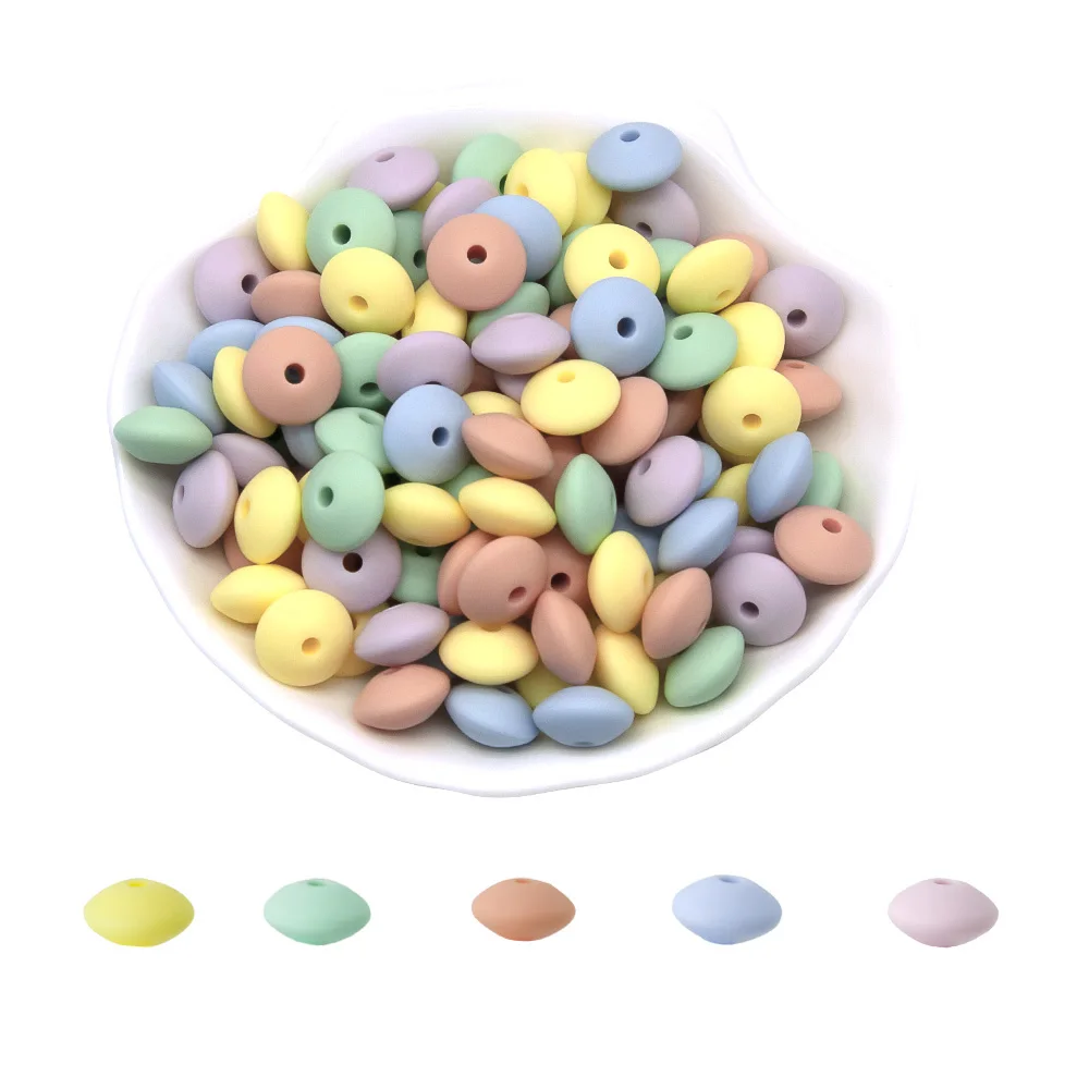 Cute-Idea 20Pcs Silicone Lentil Beads 12MM Baby Abacus Teething Beads BPA Free Newborn Baby Rodent Pacifier Chain Toy Baby goods