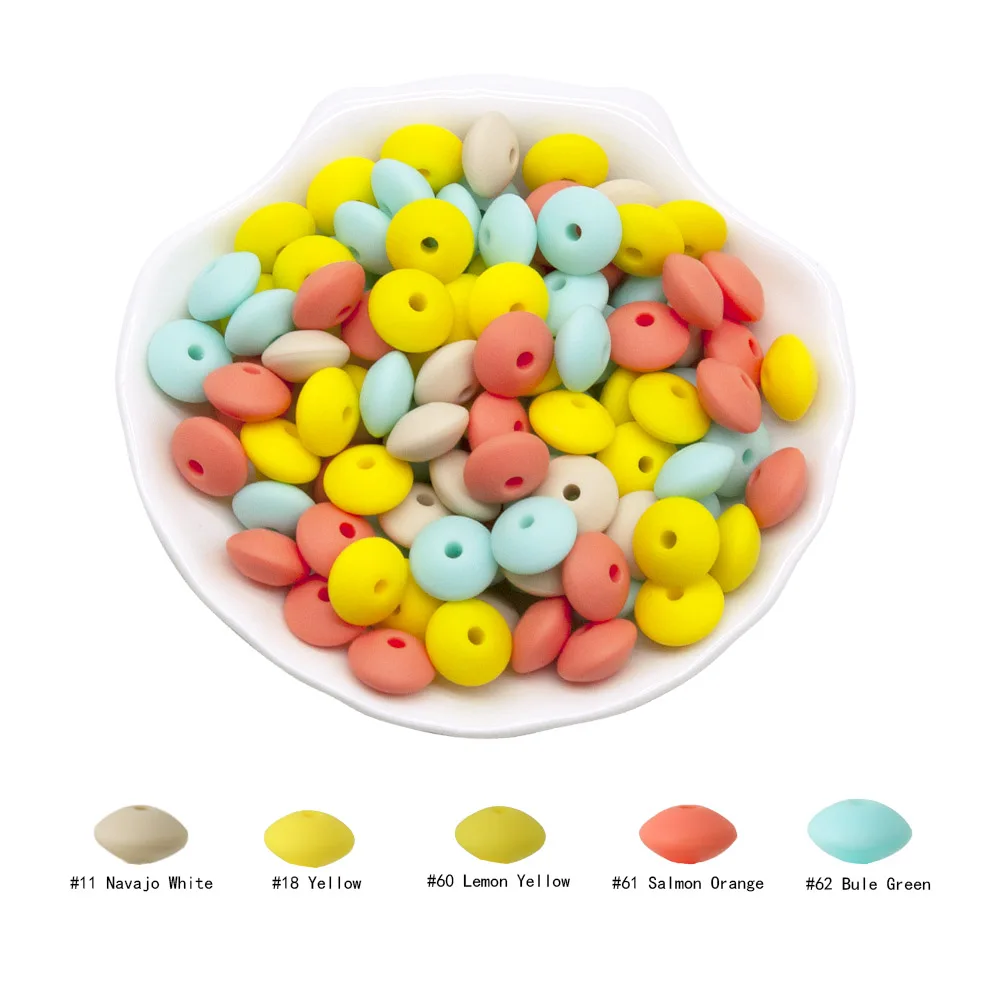 Cute-Idea 20Pcs Silicone Lentil Beads 12MM Baby Abacus Teething Beads BPA Free Newborn Baby Rodent Pacifier Chain Toy Baby goods