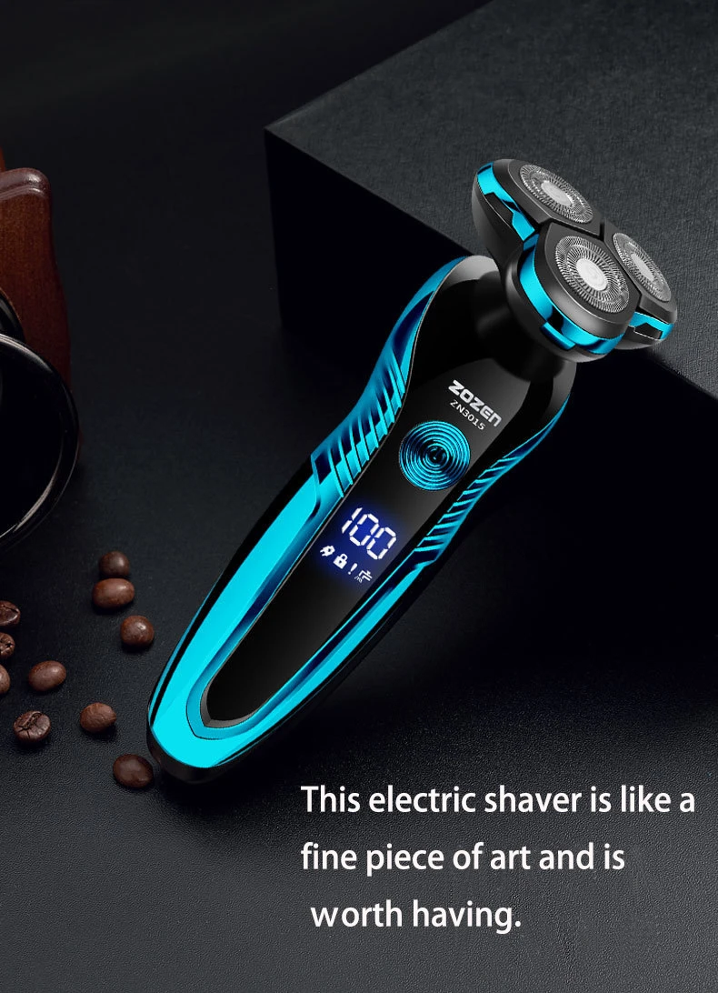 ZOZEN Rotary Electric Shaver Rechargeable Electric Razor Shaving Machine for Men Beard Trimmer Waterproof Wet-Dry Use ZN3015