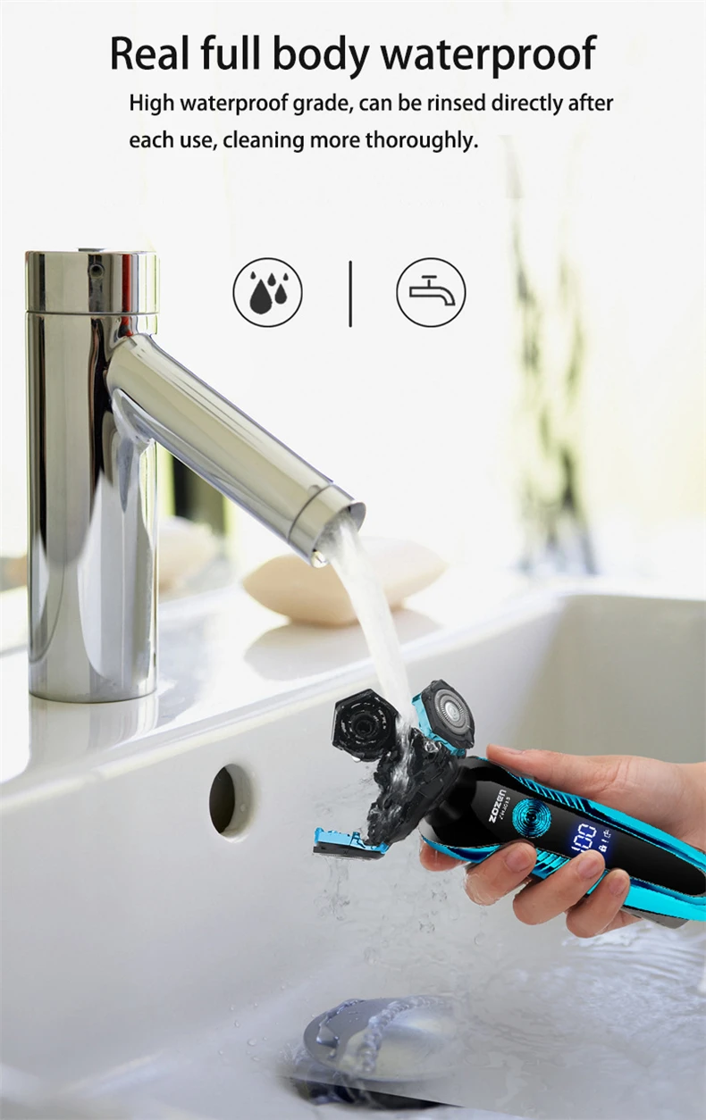 ZOZEN Rotary Electric Shaver Rechargeable Electric Razor Shaving Machine for Men Beard Trimmer Waterproof Wet-Dry Use ZN3015