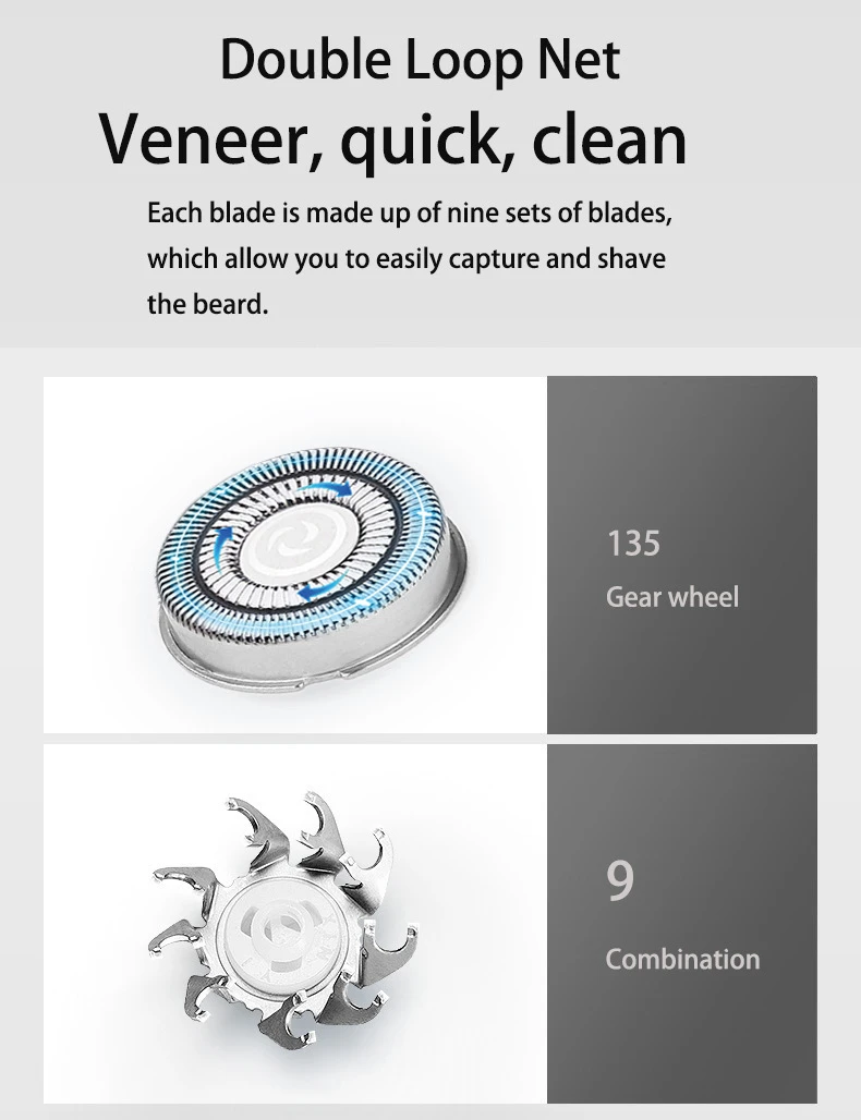 ZOZEN Rotary Electric Shaver Rechargeable Electric Razor Shaving Machine for Men Beard Trimmer Waterproof Wet-Dry Use ZN3015