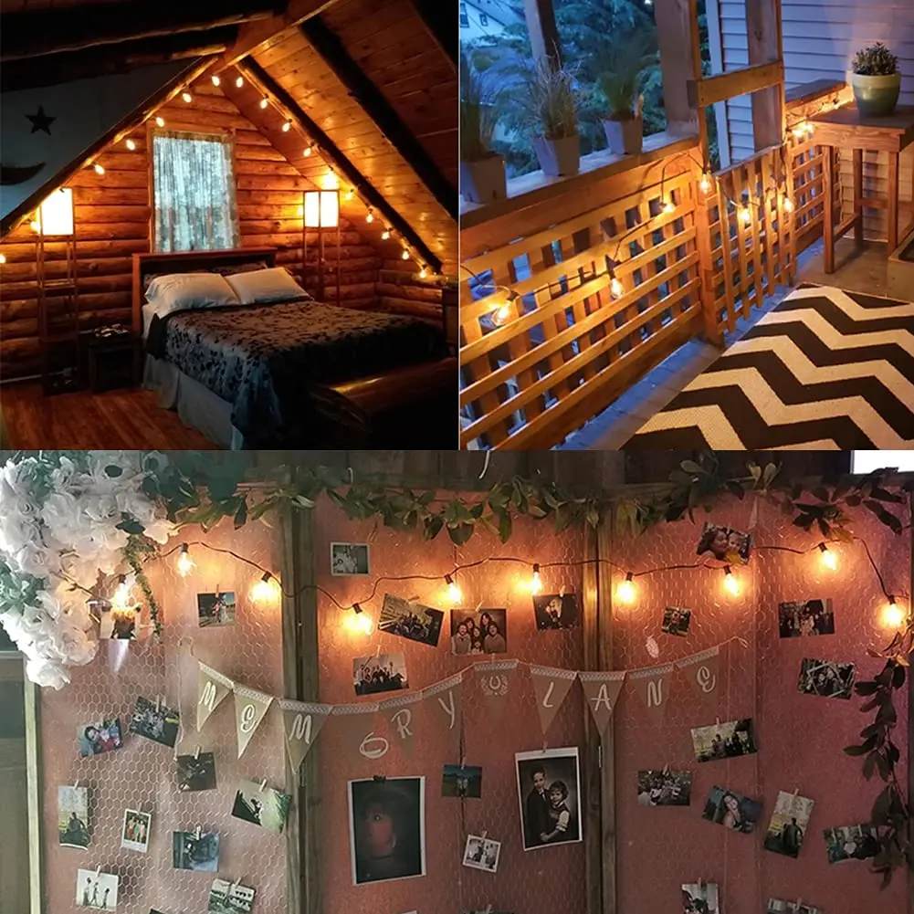 GANRILAND ST38 Garland String Light US EU Plug 220V Outdoor Shatterproof Connectable Plastic Bulb Fairy Light Chian Patio Decor