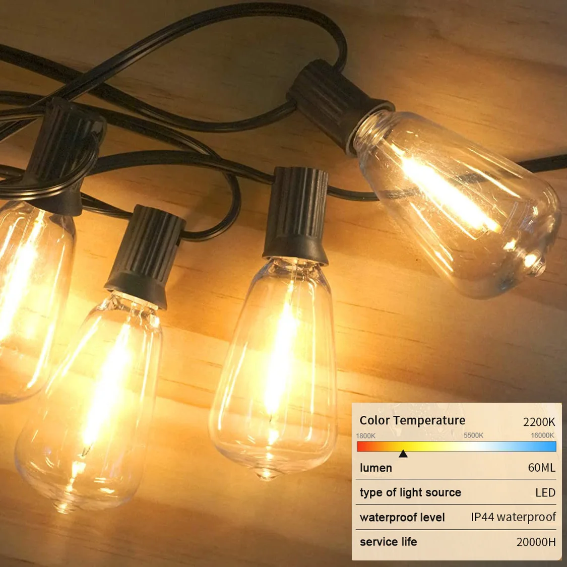 GANRILAND ST38 Garland String Light US EU Plug 220V Outdoor Shatterproof Connectable Plastic Bulb Fairy Light Chian Patio Decor