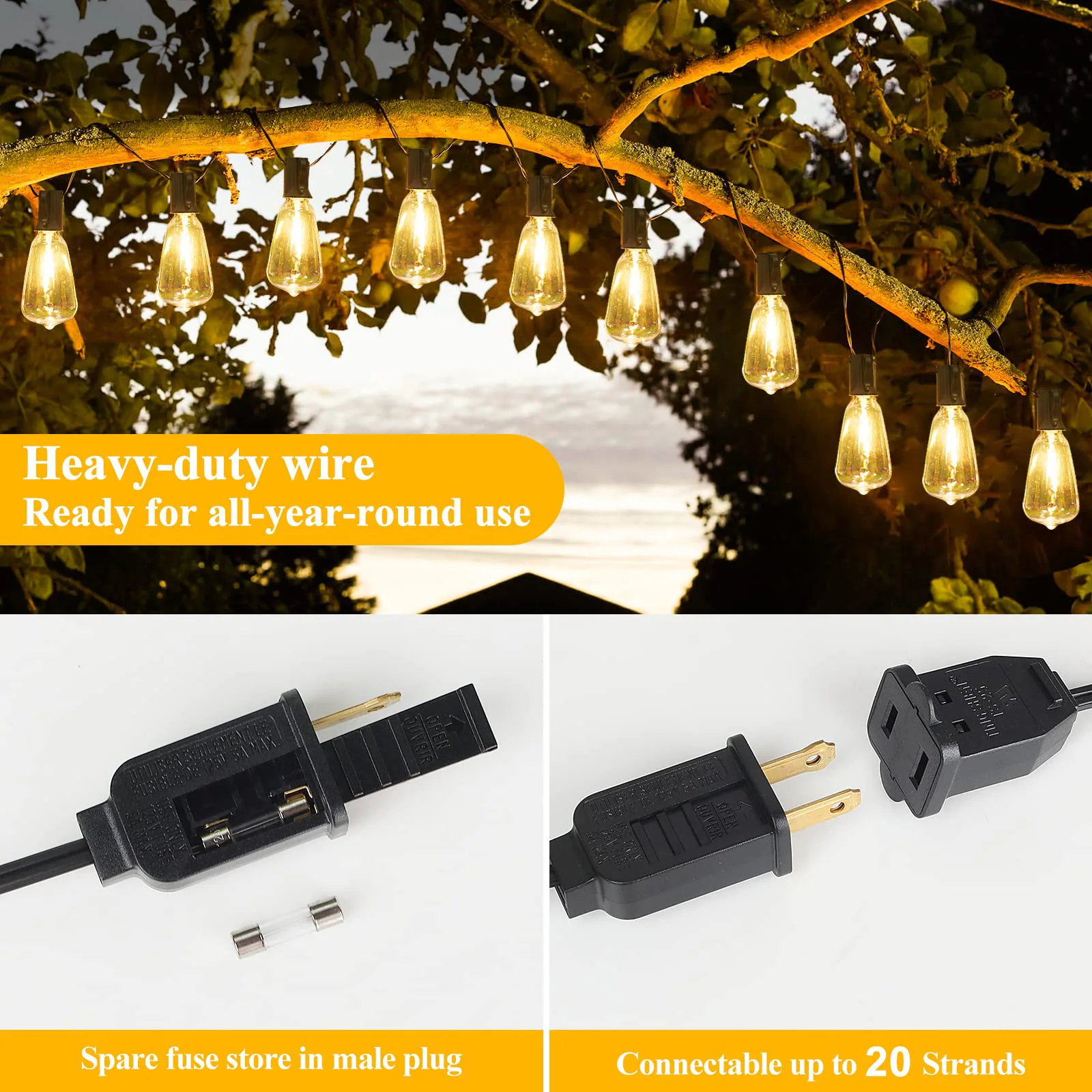 GANRILAND ST38 Garland String Light US EU Plug 220V Outdoor Shatterproof Connectable Plastic Bulb Fairy Light Chian Patio Decor