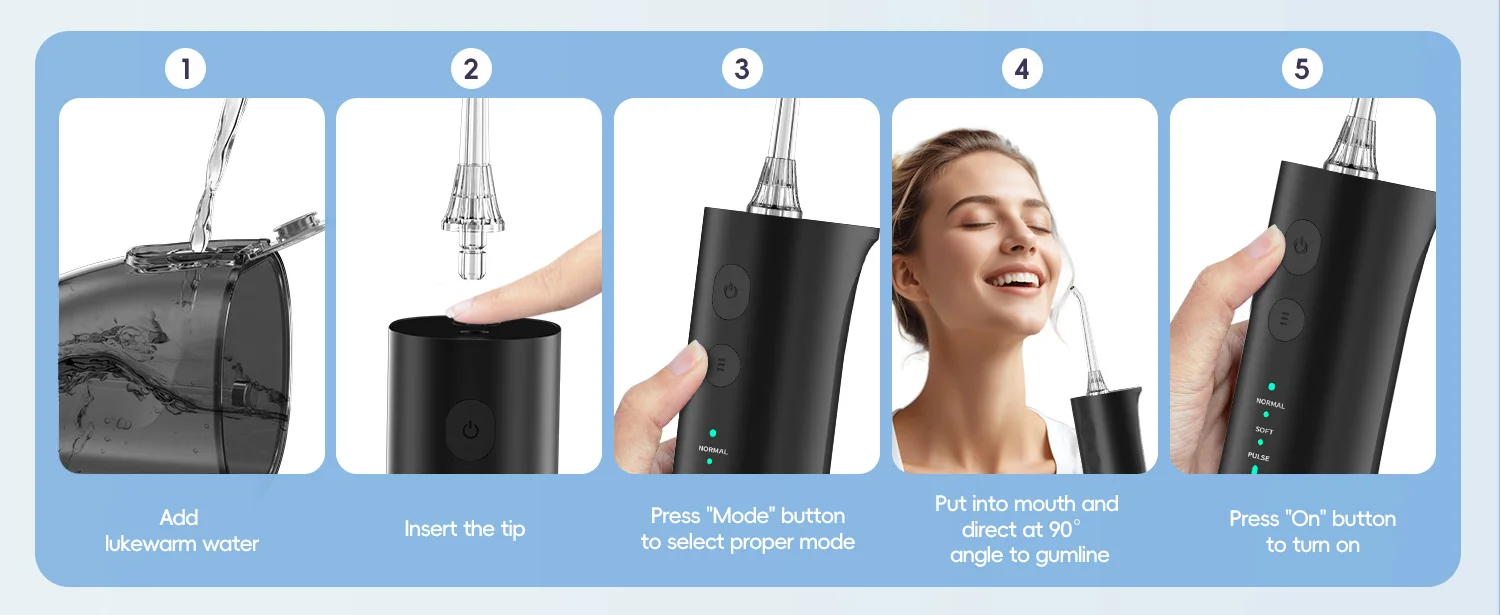 F29 Portable Oral Water Flosser USB Rechargeable Oral Water Jet Waterproof Pick Flosser 300ML Water Tank