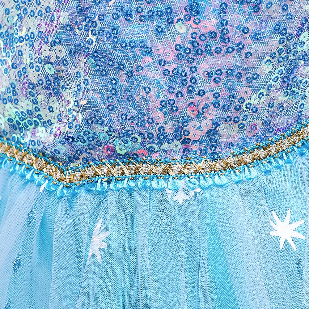 8pcs New Young Girls Frozen Elsa Party Dress Girl 2024 Cosplay Princess Gown Kids Snowflake Ice Fashion Clothes Fluffy Costumes