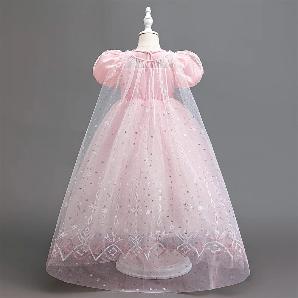 8pcs New Young Girls Frozen Elsa Party Dress Girl 2024 Cosplay Princess Gown Kids Snowflake Ice Fashion Clothes Fluffy Costumes