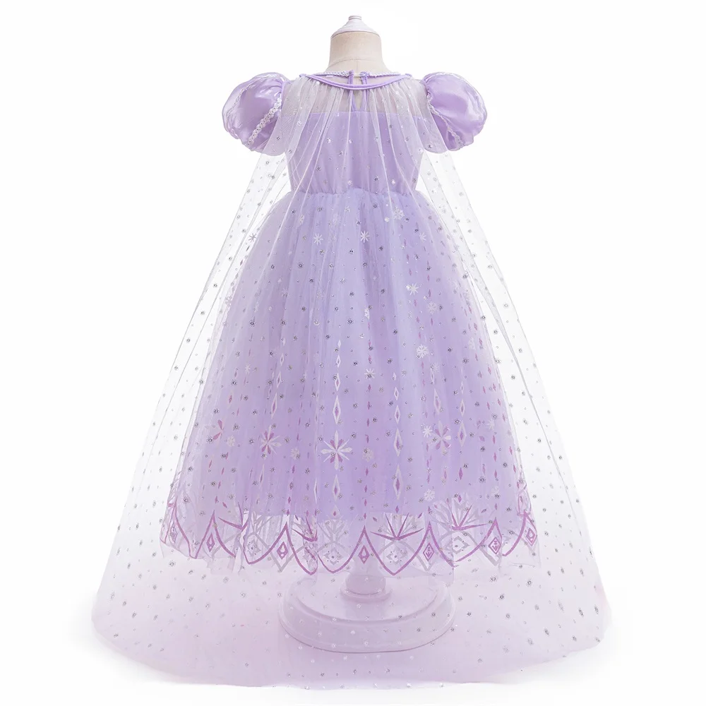 8pcs New Young Girls Frozen Elsa Party Dress Girl 2024 Cosplay Princess Gown Kids Snowflake Ice Fashion Clothes Fluffy Costumes