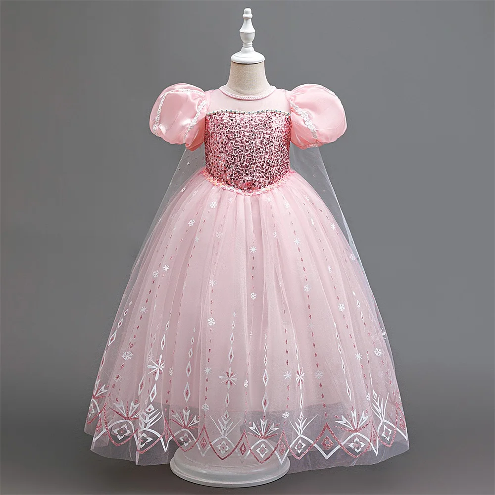8pcs New Young Girls Frozen Elsa Party Dress Girl 2024 Cosplay Princess Gown Kids Snowflake Ice Fashion Clothes Fluffy Costumes