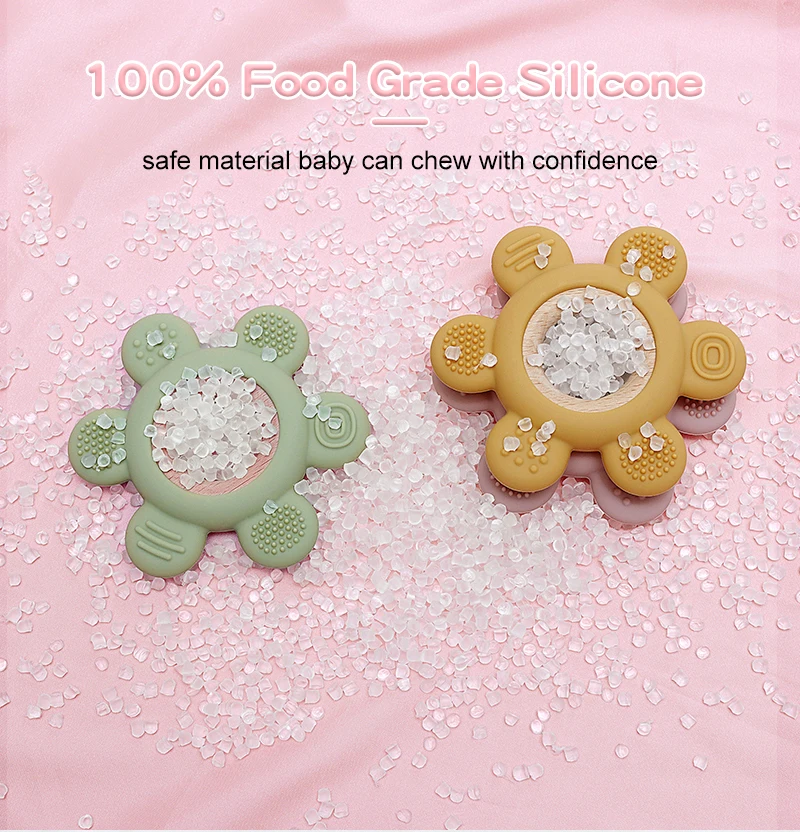 Color Kids 1PC Silicone Teether Toy newborn Rudder Shape Wooden Teether Ring Baby Toys BPA Free Molar Stick Baby Accessories