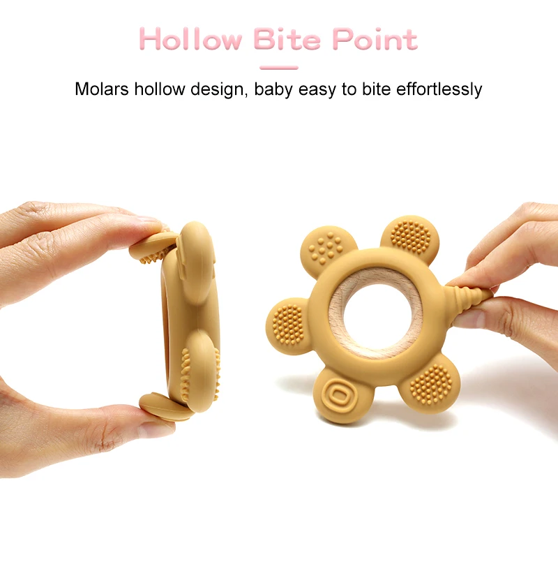 Color Kids 1PC Silicone Teether Toy newborn Rudder Shape Wooden Teether Ring Baby Toys BPA Free Molar Stick Baby Accessories