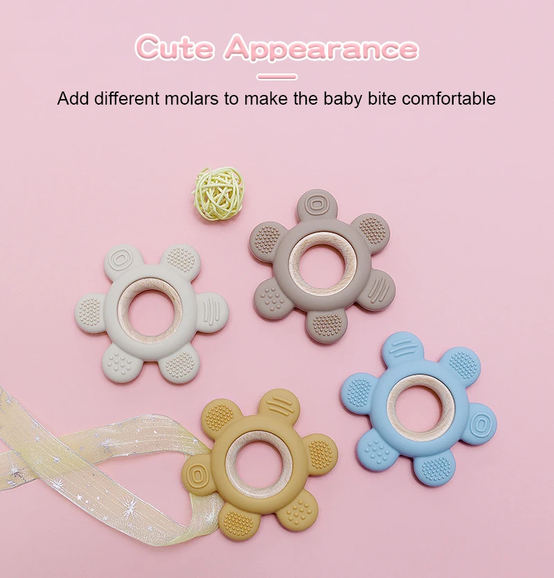 Color Kids 1PC Silicone Teether Toy newborn Rudder Shape Wooden Teether Ring Baby Toys BPA Free Molar Stick Baby Accessories