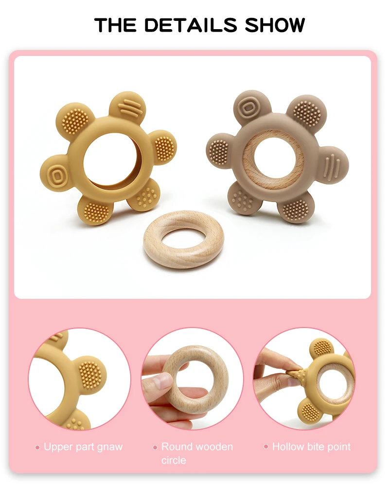 Color Kids 1PC Silicone Teether Toy newborn Rudder Shape Wooden Teether Ring Baby Toys BPA Free Molar Stick Baby Accessories
