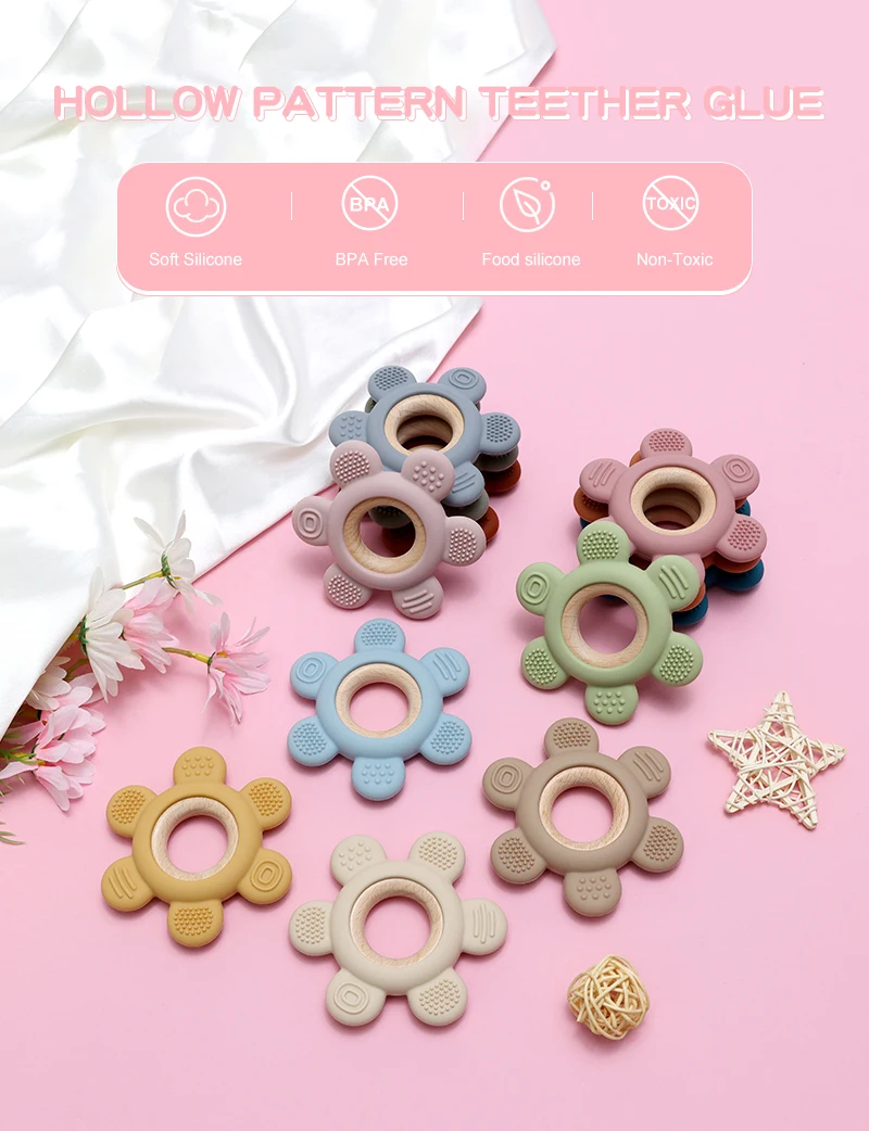 Color Kids 1PC Silicone Teether Toy newborn Rudder Shape Wooden Teether Ring Baby Toys BPA Free Molar Stick Baby Accessories