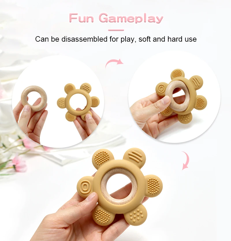 Color Kids 1PC Silicone Teether Toy newborn Rudder Shape Wooden Teether Ring Baby Toys BPA Free Molar Stick Baby Accessories