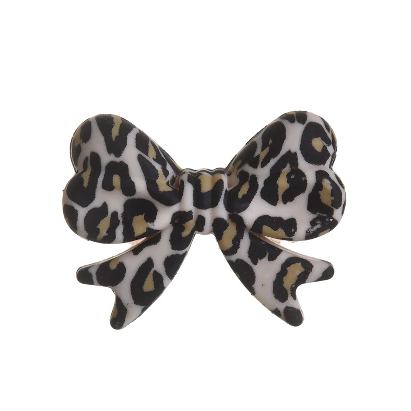 5Pcs Leopard Print Bows Silicone Beads 22x28mm Baby Teething Teether Beads DIY Baby Pacifier Chain Bracelet Care Chew Toys Gifts