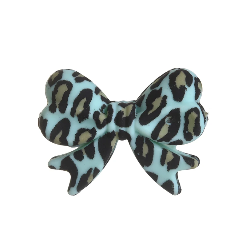 5Pcs Leopard Print Bows Silicone Beads 22x28mm Baby Teething Teether Beads DIY Baby Pacifier Chain Bracelet Care Chew Toys Gifts