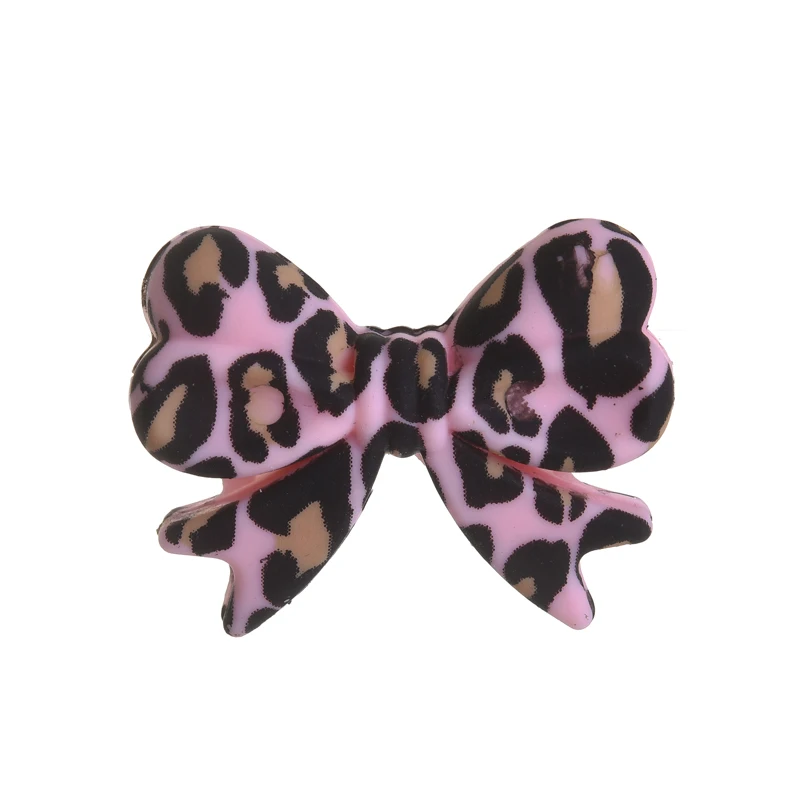5Pcs Leopard Print Bows Silicone Beads 22x28mm Baby Teething Teether Beads DIY Baby Pacifier Chain Bracelet Care Chew Toys Gifts