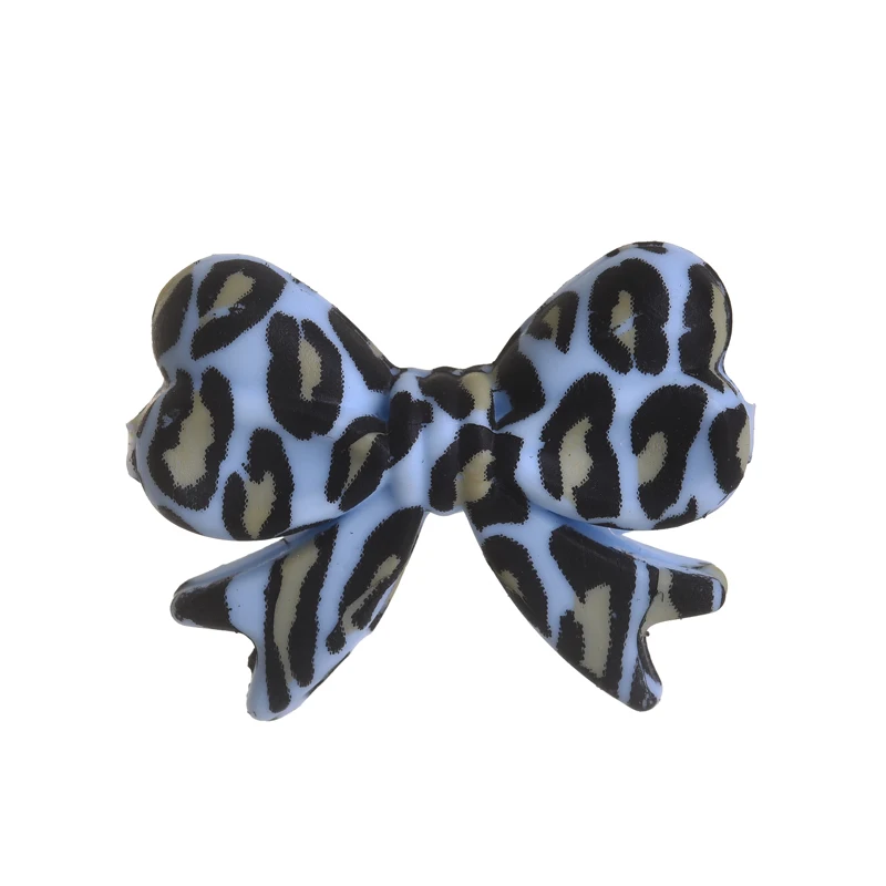 5Pcs Leopard Print Bows Silicone Beads 22x28mm Baby Teething Teether Beads DIY Baby Pacifier Chain Bracelet Care Chew Toys Gifts