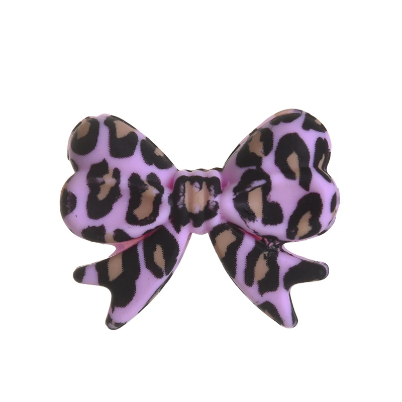5Pcs Leopard Print Bows Silicone Beads 22x28mm Baby Teething Teether Beads DIY Baby Pacifier Chain Bracelet Care Chew Toys Gifts