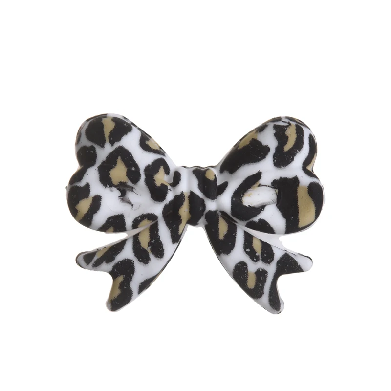 5Pcs Leopard Print Bows Silicone Beads 22x28mm Baby Teething Teether Beads DIY Baby Pacifier Chain Bracelet Care Chew Toys Gifts