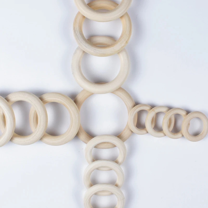 12-125mm Baby Natural Maple Wooden Teething Rings Teether Handmade for Necklace Bracelet DIY Crafts Wood Teether BPA Free