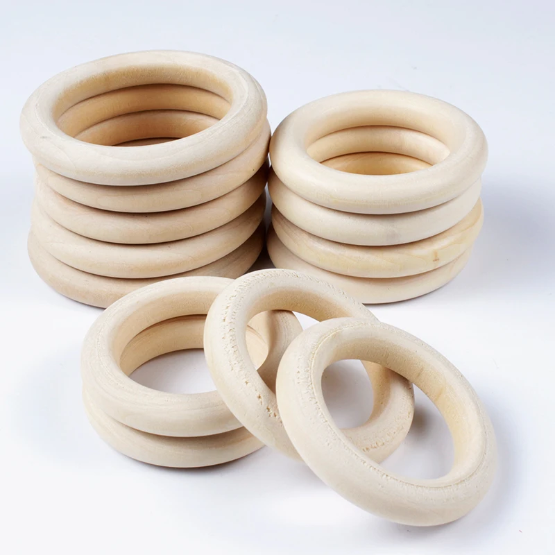 12-125mm Baby Natural Maple Wooden Teething Rings Teether Handmade for Necklace Bracelet DIY Crafts Wood Teether BPA Free
