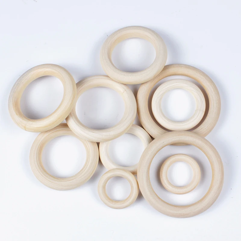 12-125mm Baby Natural Maple Wooden Teething Rings Teether Handmade for Necklace Bracelet DIY Crafts Wood Teether BPA Free