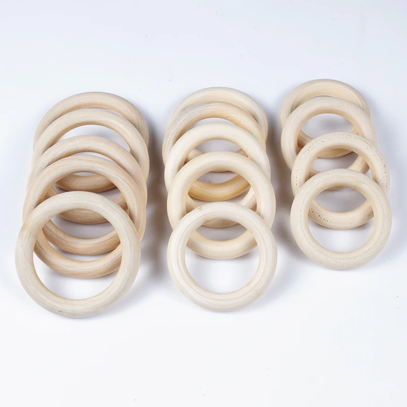 12-125mm Baby Natural Maple Wooden Teething Rings Teether Handmade for Necklace Bracelet DIY Crafts Wood Teether BPA Free