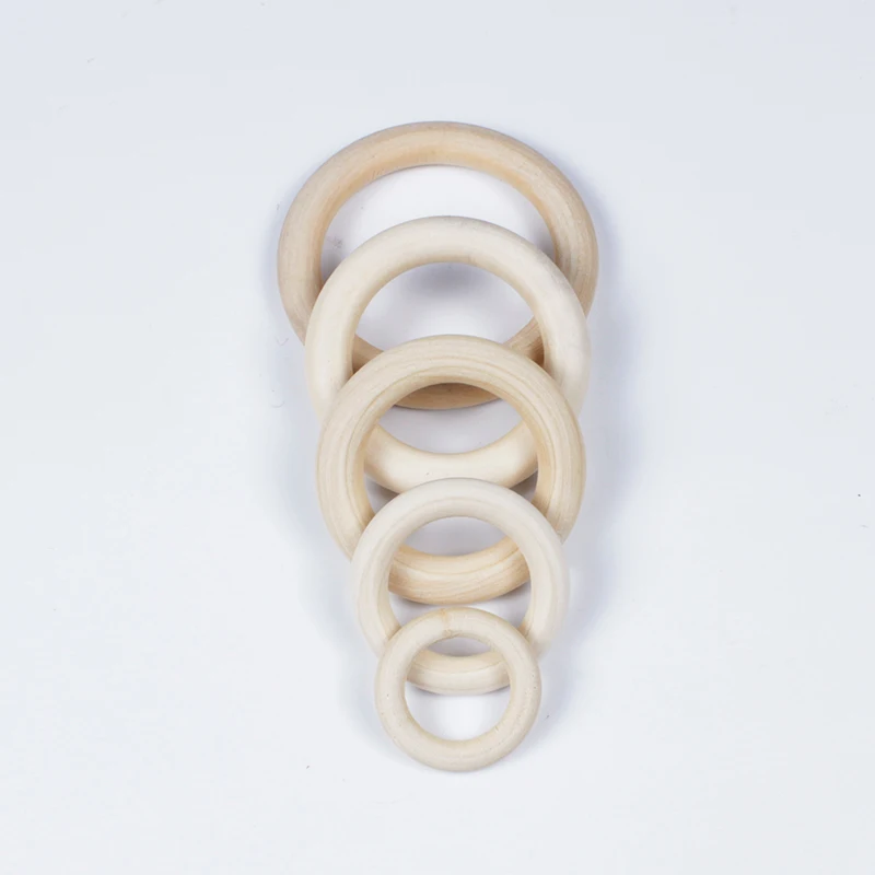12-125mm Baby Natural Maple Wooden Teething Rings Teether Handmade for Necklace Bracelet DIY Crafts Wood Teether BPA Free