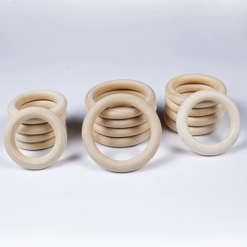 12-125mm Baby Natural Maple Wooden Teething Rings Teether Handmade for Necklace Bracelet DIY Crafts Wood Teether BPA Free