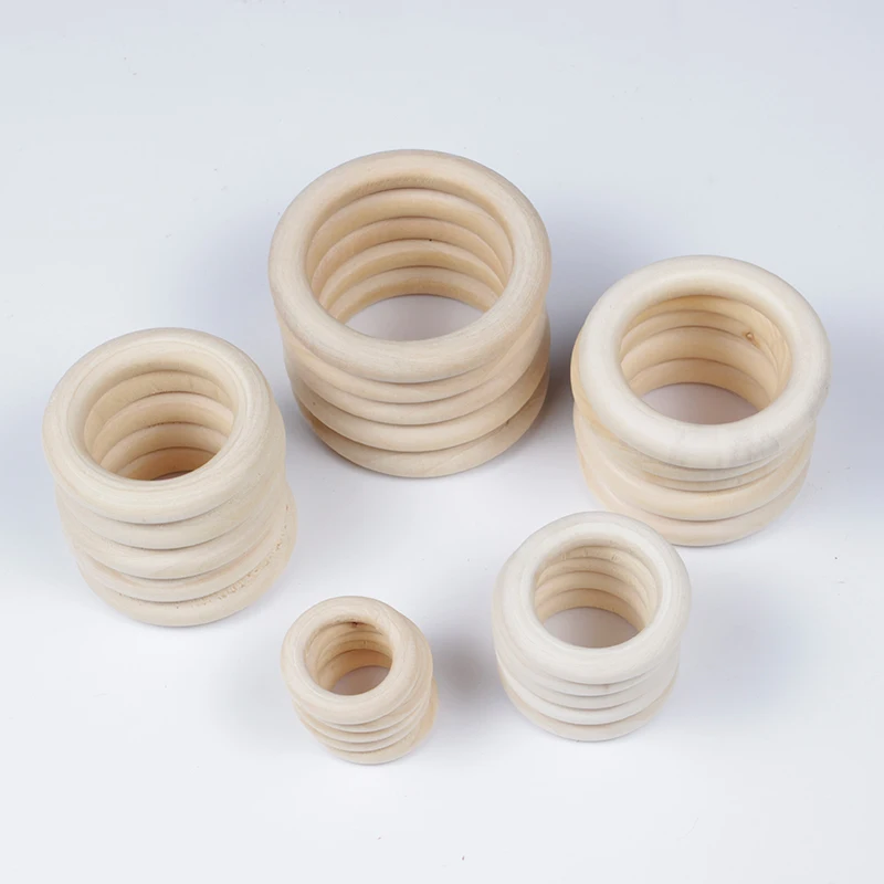 12-125mm Baby Natural Maple Wooden Teething Rings Teether Handmade for Necklace Bracelet DIY Crafts Wood Teether BPA Free